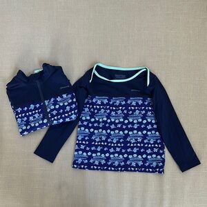 Patagonia Blue Rashguard Swim Top & zippered layer with marine motif bundle (2)